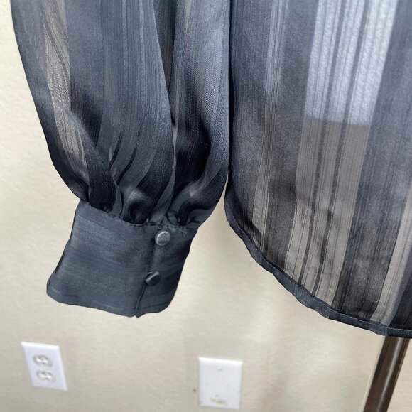 H&M Women's Black Sheer Stripe Weave Mock Neck Balloon Sleeve Blouse Plus Sz 14 - Picture 6 of 12